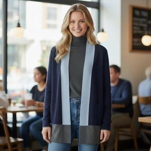 NWT Cashmere Cashmere x Stitch Fix 100% Cashmere Colorblock‎ Open Cardigan Luxe
